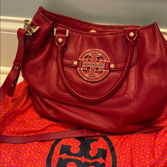 Tory Burch Handbags - Tory Burch Red Leather Crossbody Bag with Gold Logo